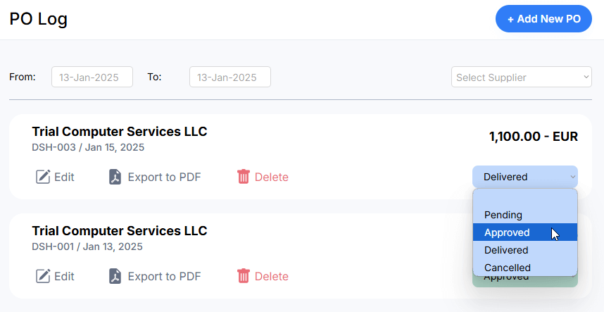 DashPO-Online-Purchase-Order-Generator-SS1-Change-PO-Status