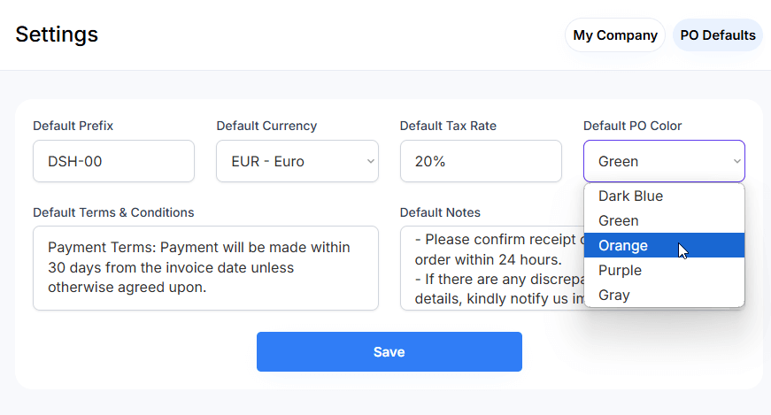 DashPO-Online-Purchase-Order-Generator-SS1-Color-Options