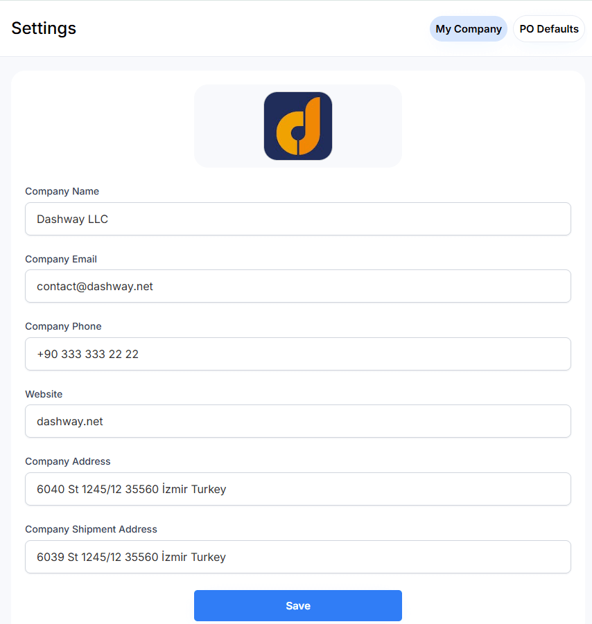 DashPO-Online-Purchase-Order-Generator-SS1-My-Company-Settings